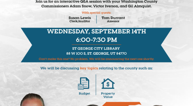 Commissioners Town Hall on Wednesday, September 14, 2022, from 6pm - 7:30pm at St. George Library